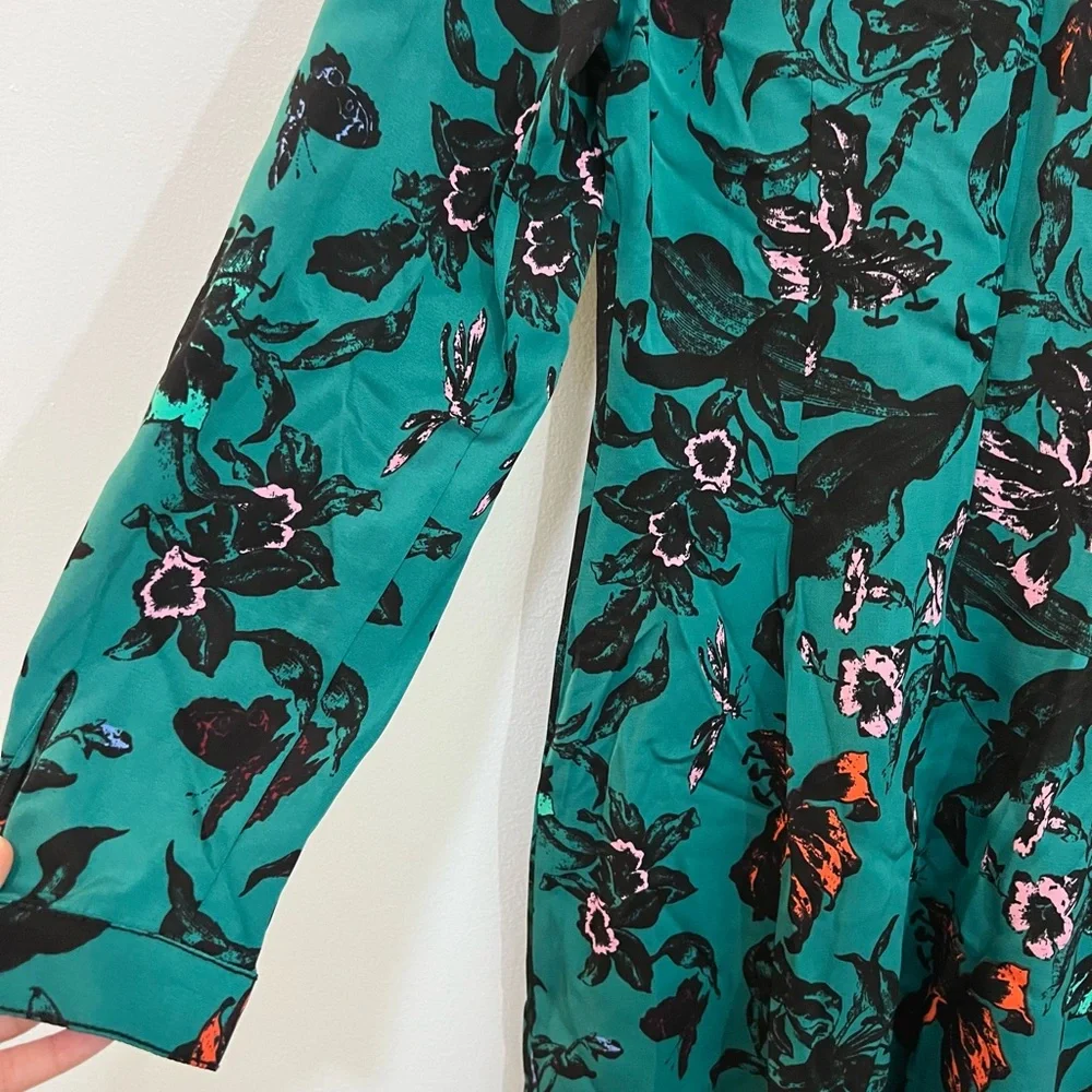 Diane Von Furstenberg Collins Green Floral Satin Sheath Dress Butterfly Mini 2